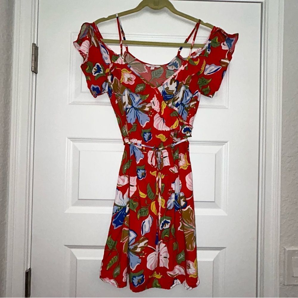 Candie’s Tropical Print Open Cold Shoulder Ruffle Y2K Dress Candies